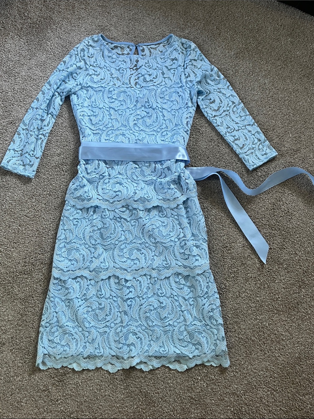 🦋🦋🦋Marina Made USA sz4 Sky Blue Tiered Lace Dress EXQUISITE EXCELLENT